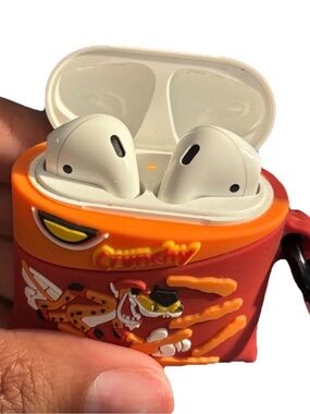 Apple White AirPods with Orange Character Case